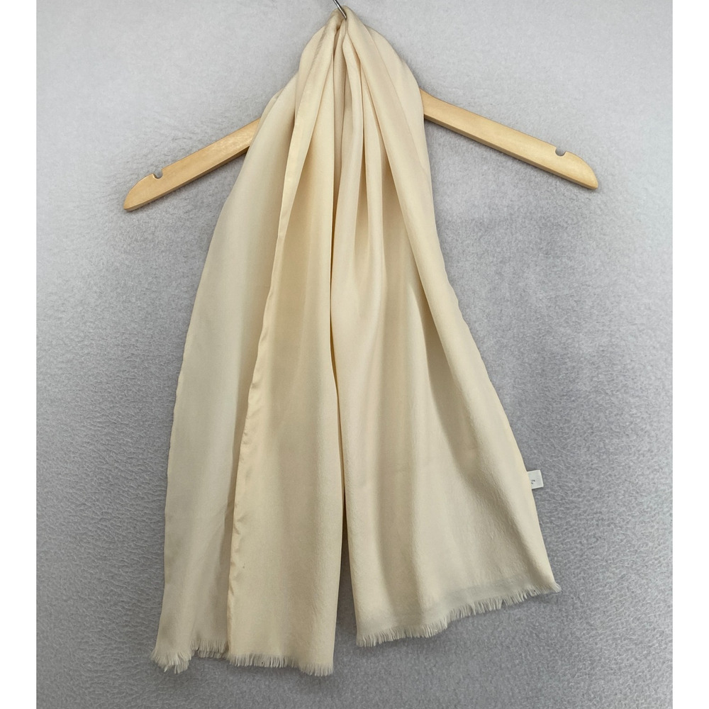 ALL SILK Scarf Unisex Opera Fringed Wrap Rectangle Off White 12" x 50" VTG
